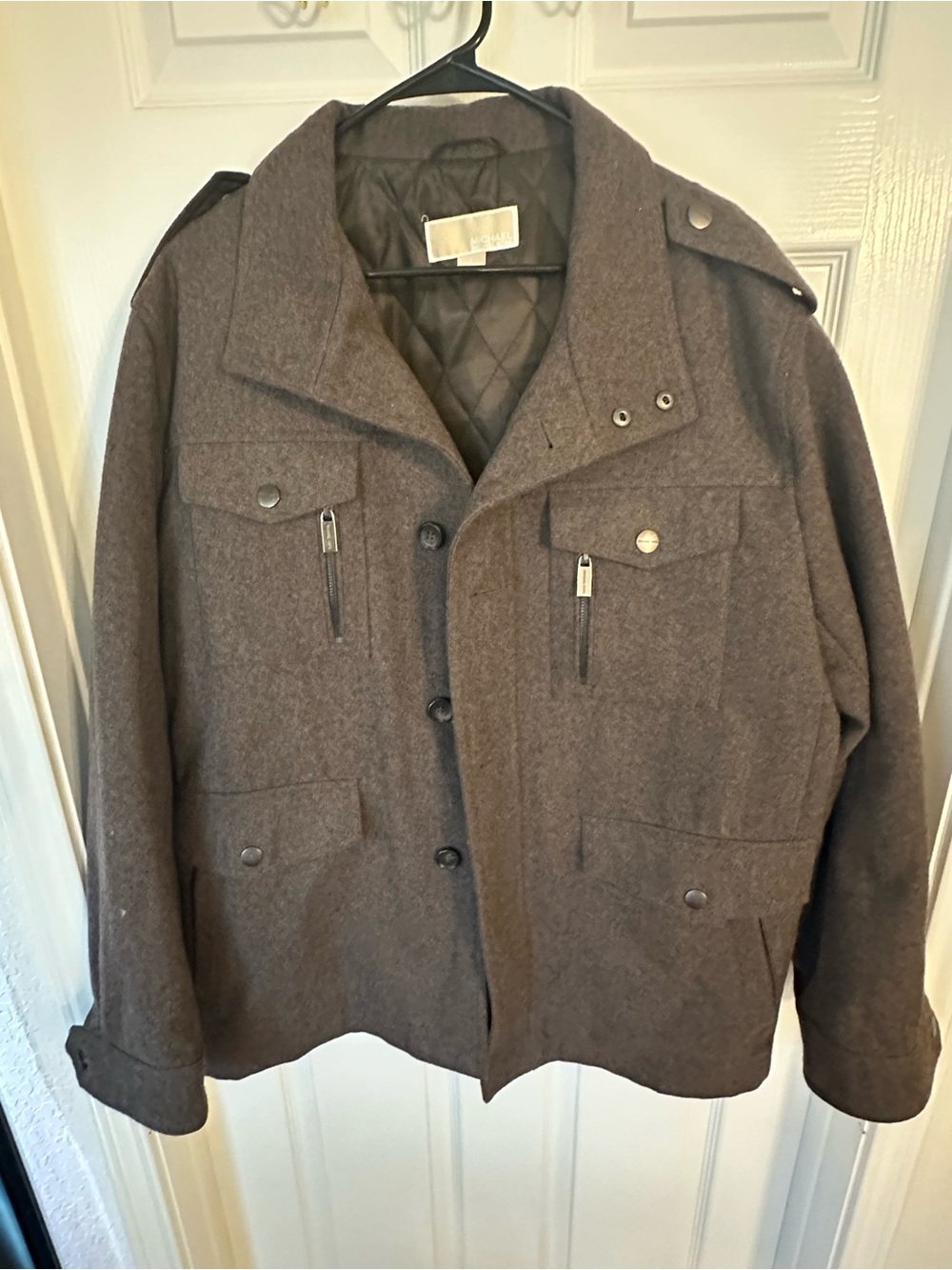Michael Kors Brown Quilted-Lined Wool Field Jacket